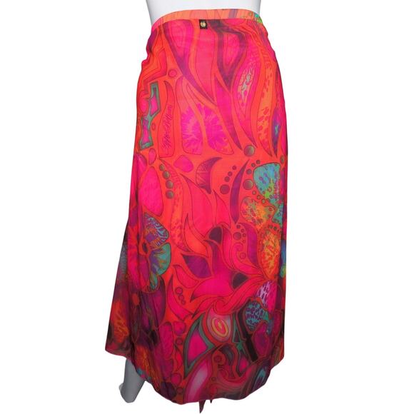 VTG Y2K Apple Bottoms Midi Skirt 3X Chiffon Psychedelic Maximalism Whimsy Ruffle - Picture 2 of 11